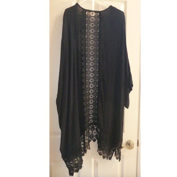 Rewind Other - Womens Black Lace Beach Swim CoverUp Size Med cardigan style Gauzy NWT